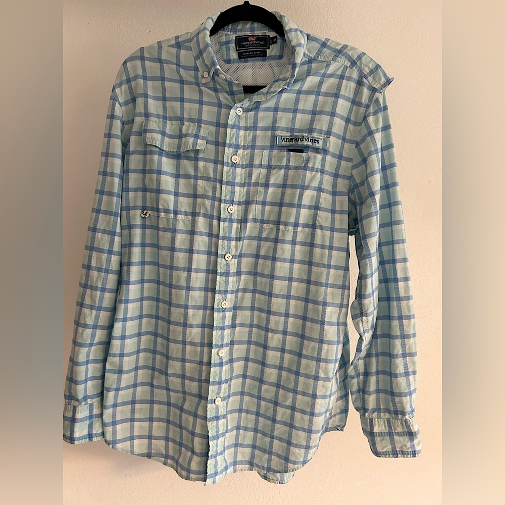 Vineyard Vines Performance Harbor Shirt blue check size medium